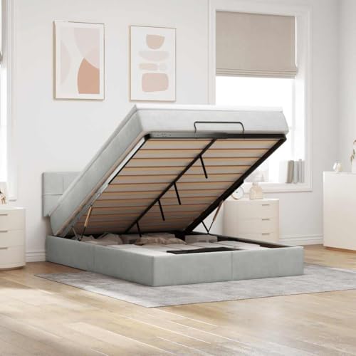 Teenpull Ottoman-Bett mit Matratze & LED-Beleuchtung, Hellgrau 140x200 cm, Samt Stoff, Stauraum, Taschenfederkernmatratze für Schlafzimmer Teenpull Ottoman-Bett mit Matratze & LED-Beleuchtung, Hellgrau 140x200 cm, Samt Stoff, Stauraum, Taschenfederkernmatratze für Schlafzimmer von Teenpull