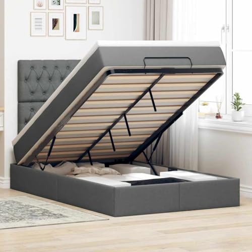 Teenpull Ottoman-Bett mit Matratze & LEDs Dunkelgrau 120x200 cm Stoff, Polsterbett mit Stauraumfunktion, inkl. Taschenfederkernmatratze, Kopfteil und LED-Beleuchtung für Schlafzimmer von Teenpull