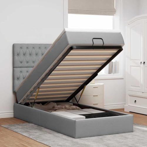 Teenpull Ottoman-Bett mit Matratze & LEDs Hellgrau 100x200 cm, Polsterbett mit Taschenfederkernmatratze, Matratzenauflage & großem Stauraum Teenpull Ottoman-Bett mit Matratze & LEDs Hellgrau 100x200 cm, Polsterbett mit Taschenfederkernmatratze, Matratzenauflage & großem Stauraum von Teenpull