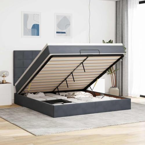 Teenpull Ottoman-Bett mit Matratzen & LEDs, 180x200 cm dunkelgrau Samt gepolstert, geräumiger Stauraum, verstellbare LED-Beleuchtung für Schlafzimmer von Teenpull