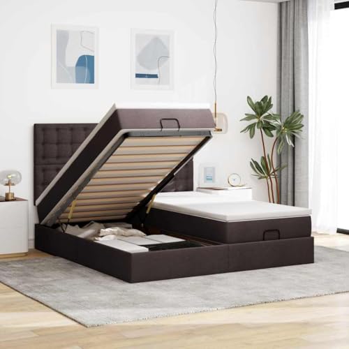 Teenpull Ottoman-Bett mit Matratzen & LEDs, Dunkelbraun, 180x200 cm, Stoffbezug, Taschenfederkern, Großer Stauraum, Komfortable Matratzenauflage von Teenpull