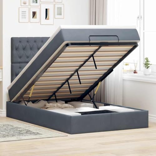 Teenpull Ottoman-Bett mit Matratzen & LEDs Dunkelgrau 120x190 cm Samt, Polsterbett mit großem Stauraum, Taschenfederkernmatratze, Matratzenauflage und LED-Beleuchtung für Schlafzimmer von Teenpull