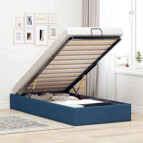 Teenpull Ottoman-Bett ohne Matratze Blau, 100x200 cm, Stoff-Polyester, mit hydraulischem Hebemechanismus, Stauraum und Lattenrost, ideal für Schlafzimmer von Teenpull