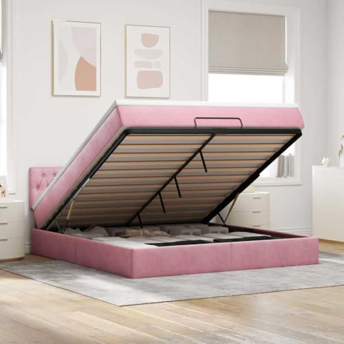 Teenpull Ottoman-Stauraumbett mit Matratze, Rosa Samt Polsterbett 160x200 cm, gepolstertem Kopfteil, großem Bettkasten, Stabiler Bettrahmen für Schlafzimmer, platzsparendes Möbelstück Teenpull Ottoman-Stauraumbett mit Matratze, Rosa Samt Polsterbett 160x200 cm, gepolstertem Kopfteil, großem Bettkasten, Stabiler Bettrahmen für Schlafzimmer, platzsparendes Möbelstück von Teenpull