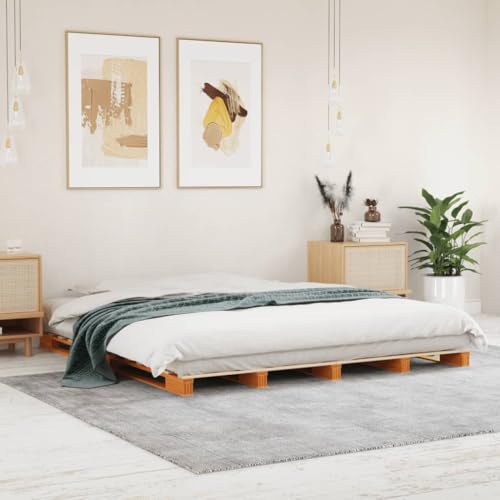 Teenpull Palettenbett Wachsbraun 180x200 cm aus Massivholz Kiefer, Robustes Bettrahmen für modernes Schlafzimmer, stabile Plattform von Teenpull
