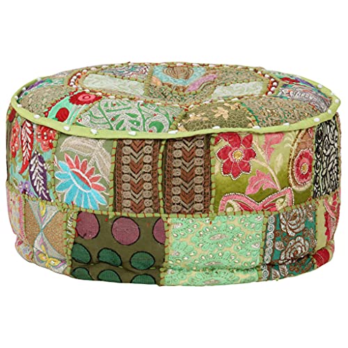 Teenpull Patchwork Sitzpouf Rund, Handgefertigt aus 100% Baumwolle, 40x20 cm Vintage-Look mit Exotischen Stickereien für Wohnzimmer, Schlafzimmer von Teenpull
