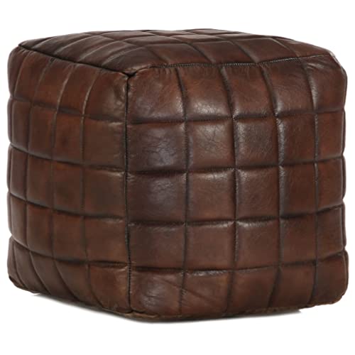 Teenpull Pouf Dunkelbraun, 40x40x40 cm, Handgefertigt aus Echtem Ziegenleder, Sitzhocker für Wohnzimmer, Schlafzimmer & Büro von Teenpull