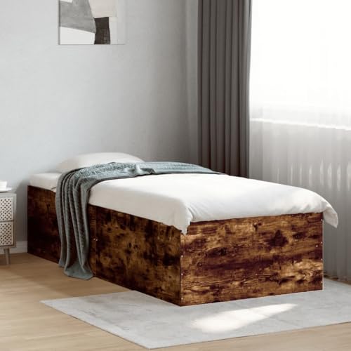 Teenpull Räuchereiche Holzwerkstoff Bettgestell 90x190 cm, modernes Plattform Bett Rahmen für Matratzen, stabiles Schlafzimmer Möbel für erholsamen Schlaf von Teenpull