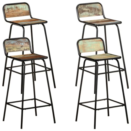 Teenpull Recycled Solid Wood Bar Stools, Set of 4, 76cm Seat Height, Industrial Counter Chairs for Kitchen, Dining Room von Teenpull