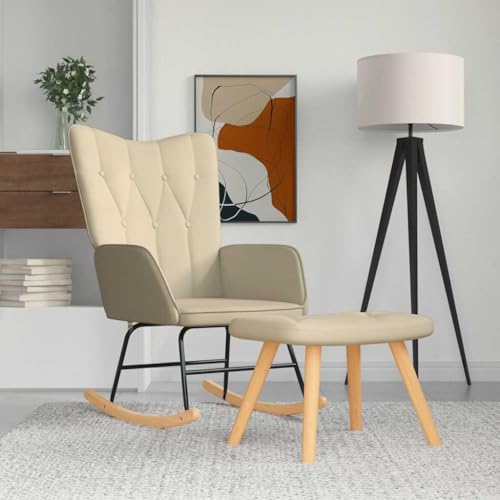 Teenpull Relax Schaukelsessel mit Hocker, gepolstert, Creme Stoff, bequemer Lesesessel für Wohnzimmer, Schlafzimmer von Teenpull