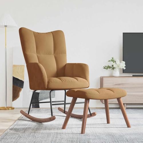 Teenpull Relax Schaukelstuhl mit Hocker, Samt Braun, Modernes Design für Wohnzimmer, Schlafzimmer, Bequemer Lesesessel, Polsterstuhl mit Fußstütze von Teenpull