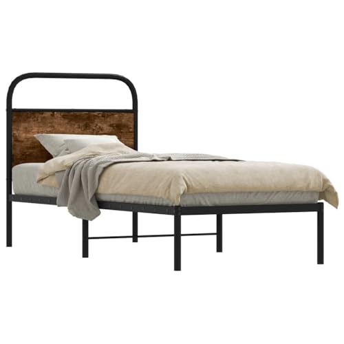 Teenpull Robuste Stahlrahmen Bettgestell 75x190 cm, Räuchereiche Holzwerkstoff Plattform Bettrahmen mit Kopfteil, Stabiles Schlafzimmer Möbelstück ohne Matratze Teenpull Robuste Stahlrahmen Bettgestell 75x190 cm, Räuchereiche Holzwerkstoff Plattform Bettrahmen mit Kopfteil, Stabiles Schlafzimmer Möbelstück ohne Matratze von Teenpull