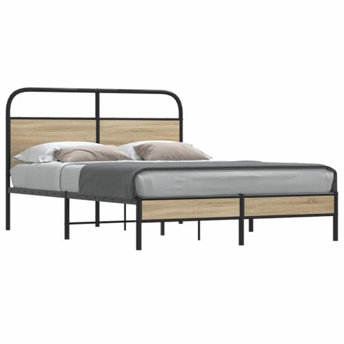 Teenpull Robuster Bettgestell Rahmen aus Stahl und Holzwerkstoff, 120x190 cm, Räuchereiche Finish, mit stabilem Kopfteil und Lattenrost für Ihr Schlafzimmer, modernes Möbel Design, ohne Matratze von Teenpull