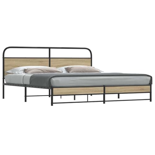 Teenpull Robuster Metallbett Bettrahmen 200x200 cm, Stabiles Bettgestell mit Kopfteil in Räuchereiche Optik, Ideal als Plattform Basis für Moderne Schlafzimmer Möbel von Teenpull