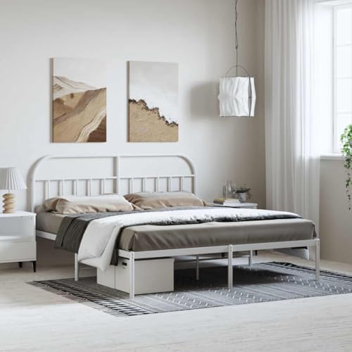 Teenpull Robustes Bettgestell 183x213 cm, Weißes Metallrahmen mit elegantem Kopfteil, stabile Plattform für Matratzen Unterstützung, langlebige Schlafzimmer Möbel mit extra Stauraum. Teenpull Robustes Bettgestell 183x213 cm, Weißes Metallrahmen mit elegantem Kopfteil, stabile Plattform für Matratzen Unterstützung, langlebige Schlafzimmer Möbel mit extra Stauraum. von Teenpull