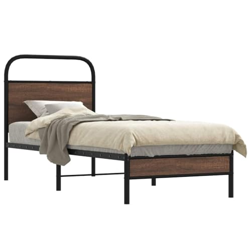 Teenpull Robustes Bettgestell 75x190 cm Braun Eichen-Optik mit Kopfteil, Stabiler Metallrahmen für Matratzen Unterstützung Teenpull Robustes Bettgestell 75x190 cm Braun Eichen-Optik mit Kopfteil, Stabiler Metallrahmen für Matratzen Unterstützung von Teenpull