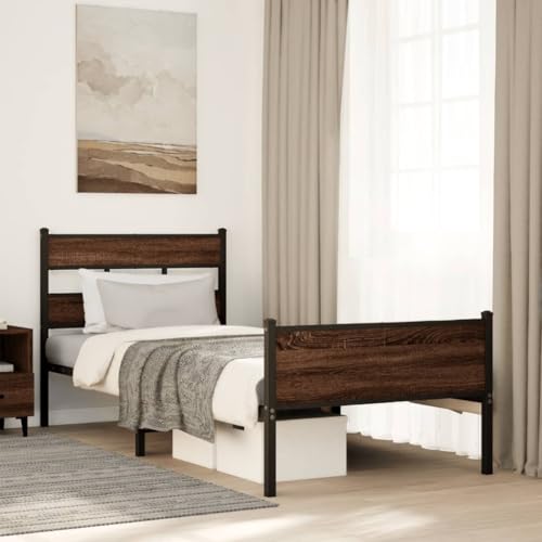 Teenpull Robustes Bettgestell Braun Eiche 100x190 cm aus Holzwerkstoff und Stahl, stabile Bett Plattform mit Kopfteil für Matratze, Moderne Schlafzimmer Möbel mit Stauraum Teenpull Robustes Bettgestell Braun Eiche 100x190 cm aus Holzwerkstoff und Stahl, stabile Bett Plattform mit Kopfteil für Matratze, Moderne Schlafzimmer Möbel mit Stauraum von Teenpull