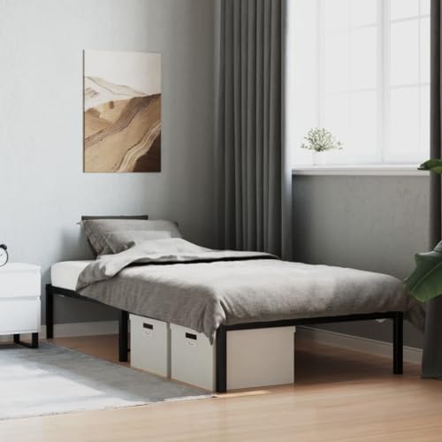 Teenpull Robustes Bettgestell Metall Schwarz 100x190 cm, Stabiler Bettrahmen mit Lattenrost und Stauraum, modernes Möbel für Schlafzimmer von Teenpull