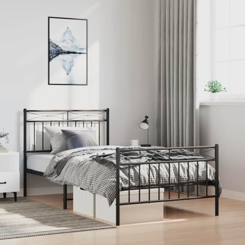 Teenpull Robustes Bettgestell Metall Schwarz 100x190 cm mit Kopf- und Fußteil, Einzelbett Rahmen für Schlafzimmer, stabile Basis für Matratze, Zeitloses Möbelstück mit Stauraum unter dem Bett von Teenpull