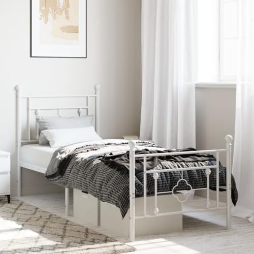 Teenpull Robustes Bettgestell aus Metall, Weiß, 75x190 cm, mit Kopfteil und Fußteil, Plattform-Design für Matratzenunterstützung, stabiles Schlafzimmer-Möbelstück Teenpull Robustes Bettgestell aus Metall, Weiß, 75x190 cm, mit Kopfteil und Fußteil, Plattform-Design für Matratzenunterstützung, stabiles Schlafzimmer-Möbelstück von Teenpull