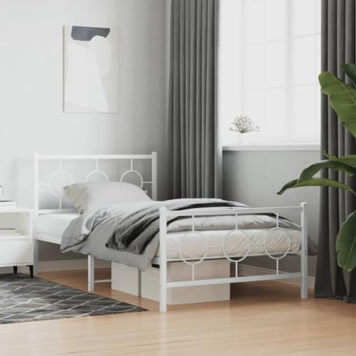Teenpull Robustes Bettgestell aus Metall, weiß, 100x200 cm, mit Kopfteil, Fußteil, stabilen Latten, großem Stauraum für Schlafzimmer von Teenpull