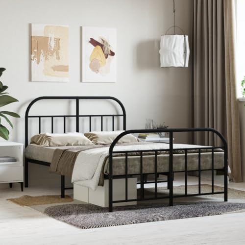 Teenpull Robustes Bettgestell aus pulverbeschichtetem Metall, Schwarz, 120x190 cm, mit Kopfteil und Fußteil, ideal für Schlafzimmer, bietet stabilen Matratzenhalt und zusätzlichen Stauraum von Teenpull