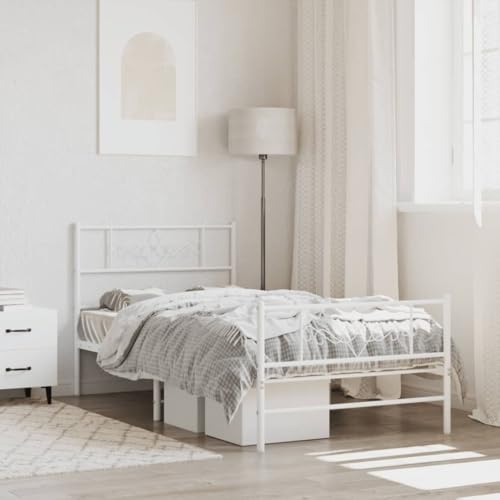Teenpull Robustes Bettgestell aus pulverbeschichtetem Stahl, weiß, 90x190 cm, mit Kopfteil, Fußteil und Lattenrost, ideal für Schlafzimmer, Gästebett, Stabiler Rahmen von Teenpull