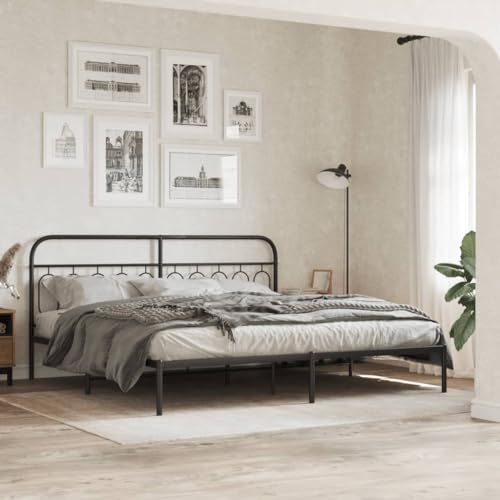 Teenpull Robustes Metall Bettgestell 200x200 cm, Schwarz, mit Kopfteil und Plattform Basis, Stabiler Bettrahmen für Schlafzimmer Möbel mit extra Stauraum. von Teenpull