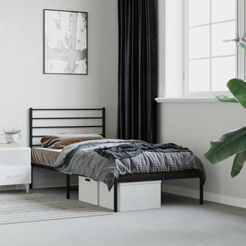 Teenpull Robustes Metall Bettgestell 90x190 cm Schwarz mit integriertem Kopfteil, stabile Bed Frame Platform für Schlafzimmer, solide bedframe Base und Lattenrost-Unterstützung von Teenpull
