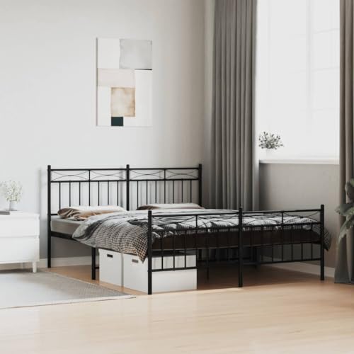 Teenpull Robustes Metallbett Gestell aus pulverbeschichtetem Stahl, Schwarz, 160x200 cm für Schlafzimmer, ohne Matratze, mit Kopfteil & Fußteil, bietet stabilen Halt und zusätzlichen Stauraum von Teenpull