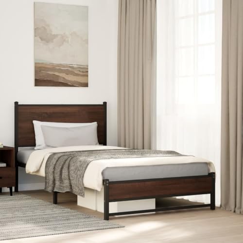 Teenpull Robustes Metallbettgestell Braun Eichen-Optik 107x203 cm für Schlafzimmer, Stabiler Bettrahmen mit Kopfteil, Langlebiges Plattform Bett Möbel ohne Matratze Teenpull Robustes Metallbettgestell Braun Eichen-Optik 107x203 cm für Schlafzimmer, Stabiler Bettrahmen mit Kopfteil, Langlebiges Plattform Bett Möbel ohne Matratze von Teenpull
