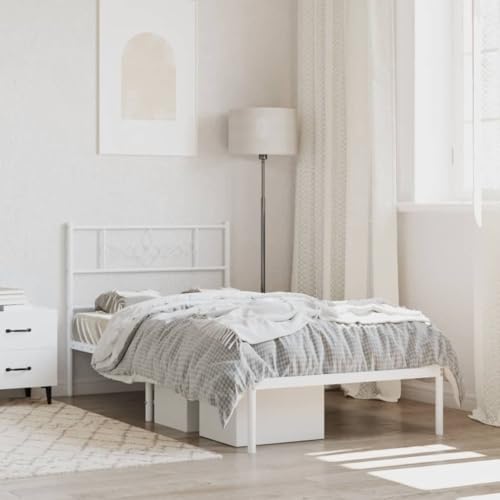 Teenpull Robustes Metallbettgestell mit Kopfteil Weiß für Schlafzimmer, Stabiler Rahmen aus pulverbeschichtetem Stahl, Plattform-Design mit Lattenrost für 75x190 cm Matratze Teenpull Robustes Metallbettgestell mit Kopfteil Weiß für Schlafzimmer, Stabiler Rahmen aus pulverbeschichtetem Stahl, Plattform-Design mit Lattenrost für 75x190 cm Matratze von Teenpull