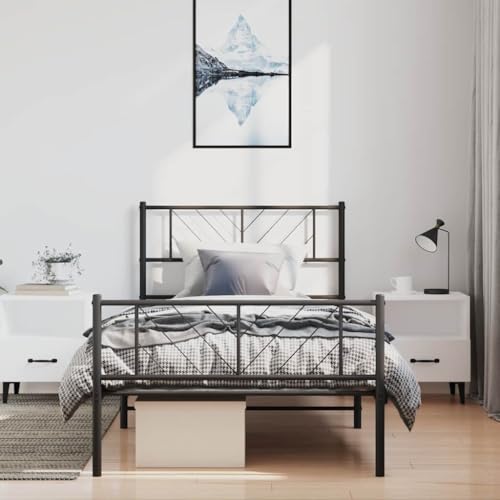 Teenpull Robustes pulverbeschichtetes Stahl Bettgestell mit Kopf- und Fußteil, Metall Schwarz, 100x190 cm für Schlafzimmer & Gästezimmer, inkl. Lattenrost und Stauraum, stabiles Bettrahmen Möbel von Teenpull