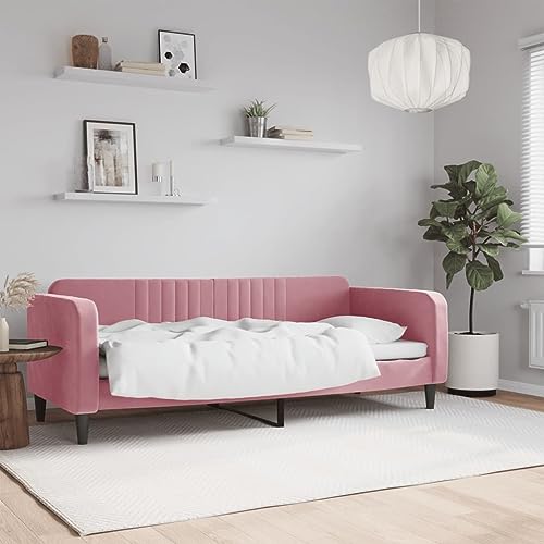 Teenpull Rosa Samt Tagesbett 80x200 cm, 2-in-1 Schlafsofa mit Polsterung, Metall- und Massivholzrahmen, für Schlafzimmer und Wohnzimmer von Teenpull