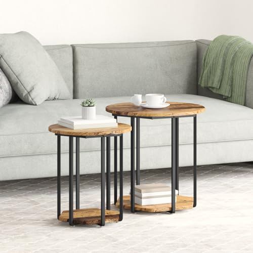 Teenpull Runde Beistelltische, 2er-Set, Altholz & Metall, robust, vielseitig, für Wohnzimmer, Schlafzimmer, Couch, Nachttisch, langlebiges Möbelstück Teenpull Runde Beistelltische, 2er-Set, Altholz & Metall, robust, vielseitig, für Wohnzimmer, Schlafzimmer, Couch, Nachttisch, langlebiges Möbelstück von Teenpull