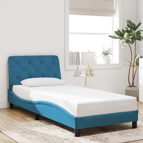 Teenpull Samt Bettgestell 90x190 cm Blau mit Kopfteil, Wellenförmiges Design und Sperrholzlatten, Robustes Polsterbett für erholsamen Schlaf, Einfache Montage im Schlafzimmer Teenpull Samt Bettgestell 90x190 cm Blau mit Kopfteil, Wellenförmiges Design und Sperrholzlatten, Robustes Polsterbett für erholsamen Schlaf, Einfache Montage im Schlafzimmer von Teenpull