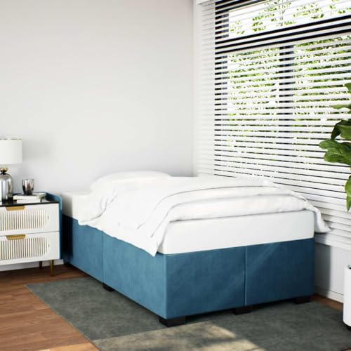 Teenpull Samt Bettgestell Blau 120x190 cm, Polsterbett mit Lattenrost, Stabiler Bettrahmen für Matratzen, Kiefernholz Füße, Modernes Schlafzimmer Möbel von Teenpull