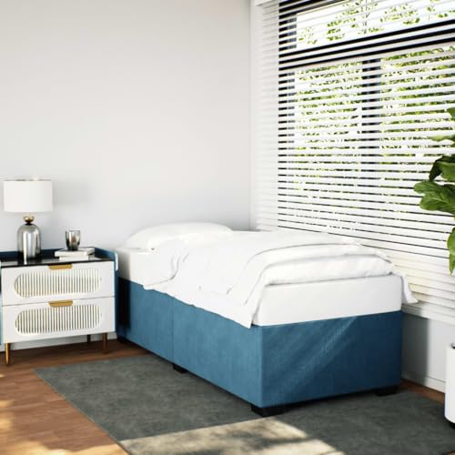Teenpull Samt Bettgestell Blau 90x190 cm, Polsterbett mit Lattenrost für optimale Matratzenunterstützung, Stabiler Bettrahmen von Teenpull