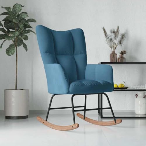 Teenpull Samt Schaukelstuhl Blau, Modernes Design, Bequemer Relaxsessel für Wohnzimmer, Schlafzimmer, Leseecke, Stabiler Schaukelstuhl mit Holz-Stahl-Gestell von Teenpull