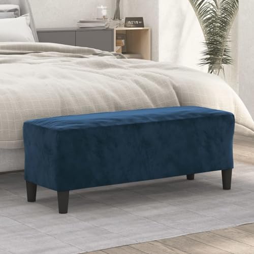Teenpull Samt Sitzbank, 100x35x41 cm, Blau, gepolstert, bequemer Stauraum für Flur, Wohnzimmer, Schlafzimmer von Teenpull