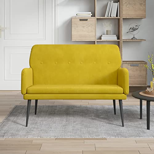 Teenpull Samt Sitzbank 108x79x79 cm, gelb, mit Armlehnen, robuste Metallbeine, für Wohnzimmer und Eingangsbereich, bequemes Polster von Teenpull