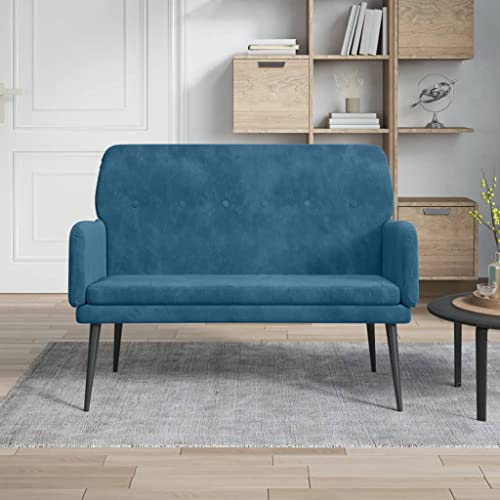 Teenpull Samt Sitzbank Blau, 108x79x79 cm, gepolstert, mit Metallgestell, ideal für Wohnzimmer, Flur, Esszimmer von Teenpull