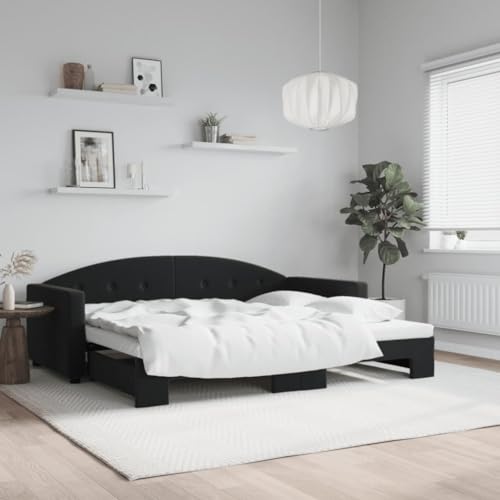 Teenpull Samt Tagesbett Ausziehbar Schwarz 90x200 cm, Polsterbett mit stabilem Bettrahmen, 2-in-1 Schlafsofa für Gäste, Modernes Möbelstück mit Plattform Teenpull Samt Tagesbett Ausziehbar Schwarz 90x200 cm, Polsterbett mit stabilem Bettrahmen, 2-in-1 Schlafsofa für Gäste, Modernes Möbelstück mit Plattform von Teenpull
