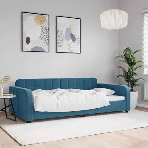 Teenpull Samt Tagesbett Blau 100x200 cm, Multifunktionales Schlafsofa für Gäste, Robustes Metall-Massivholz Bettgestell, Modernes Design Wohnzimmer Möbel Teenpull Samt Tagesbett Blau 100x200 cm, Multifunktionales Schlafsofa für Gäste, Robustes Metall-Massivholz Bettgestell, Modernes Design Wohnzimmer Möbel von Teenpull
