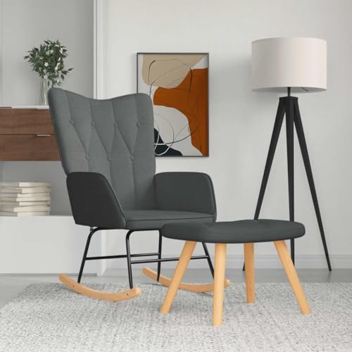 Teenpull Schaukelsessel mit Hocker, Dunkelgrau, Stoffbezug, Modernes Design für Wohnzimmer, Schlafzimmer, Gemütlicher Relaxsessel mit Fußstütze von Teenpull