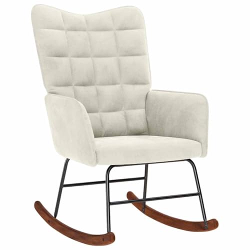 Teenpull Schaukelstuhl Creme Samt, Modern Gemütlicher Loungesessel für Schlafzimmer, Wohnzimmer, Bequemer Relax-Sessel mit Armlehnen von Teenpull