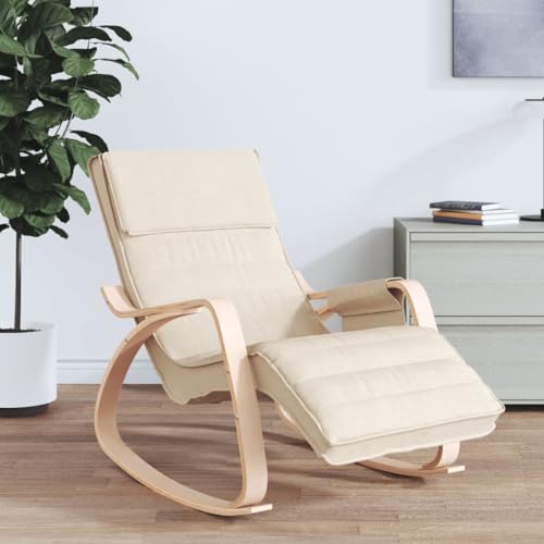 Teenpull Schaukelstuhl Creme Stoff, Bequemer Relax Sessel, Gemütlicher Polstersessel, Massives Birkenholz, Modernes Design für Wohnzimmer, Schlafzimmer, Leseecke von Teenpull