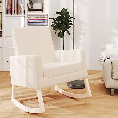 Teenpull Schaukelstuhl Creme Stoff, Bequemer Relaxsessel für Wohnzimmer, Schlafzimmer und Leseecke, Moderner Upholstered Rocker für Indoor Komfort von Teenpull