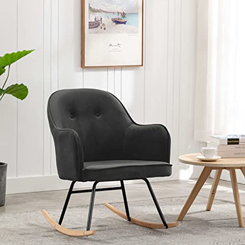 Teenpull Schaukelstuhl Dunkelgrau Samt, Modern Wohnzimmer Stuhl, Bequemer Relax Sessel, Gemütlicher Polsterstuhl für Zuhause von Teenpull