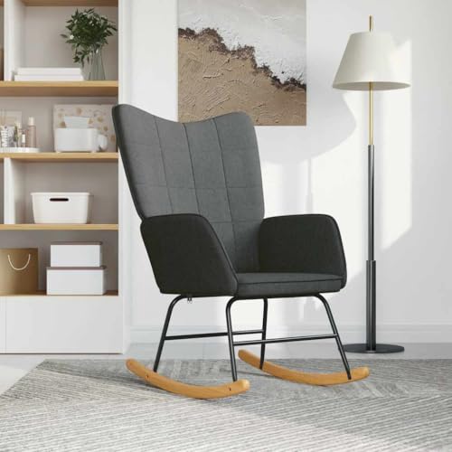 Teenpull Schaukelstuhl Dunkelgrau Stoff, Gemütlicher Polstersessel für Wohnzimmer, Schlafzimmer, Büro, Moderner Relaxsessel mit Holz-Kufen, Bequemer Lesesessel für Zuhause, Indoor-Möbel von Teenpull